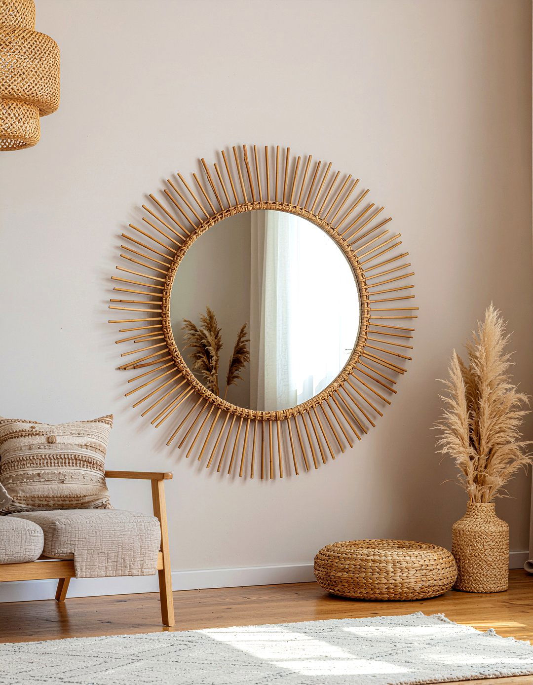Rattan Mirror Frame - 30 woven living room ideas