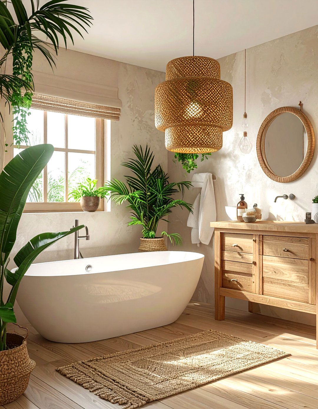 Rattan Pendant Light - 30 bathroom ambient lighting ideas