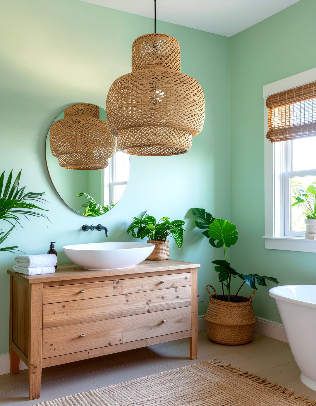 Rattan Pendant Light - 30 bathroom lighting ideas