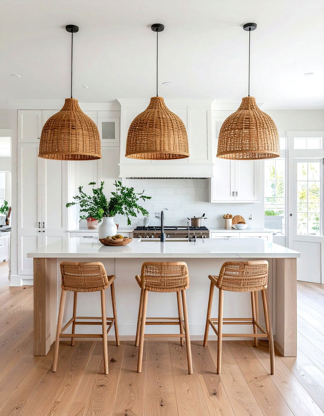 Rattan Pendant Lights - 30 tropical kitchen ideas