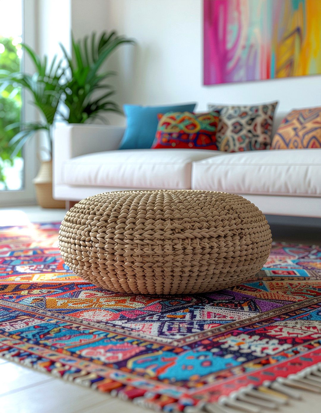 Rattan Pouf - 30 rattan living room ideas