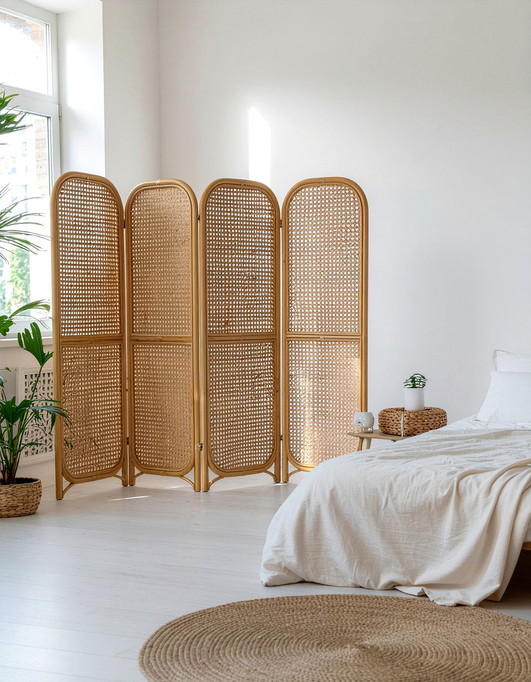Rattan Room Divider - 30 bedroom screen ideas