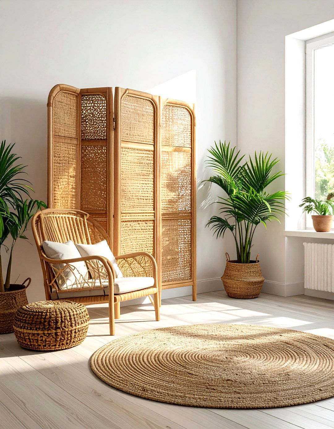 Rattan Room Divider - 30 living room partition ideas