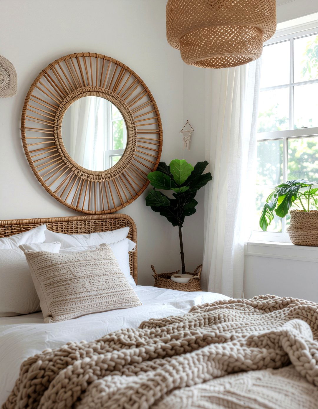 Rattan Round Mirror Boho Style - 30 bedroom round mirrors