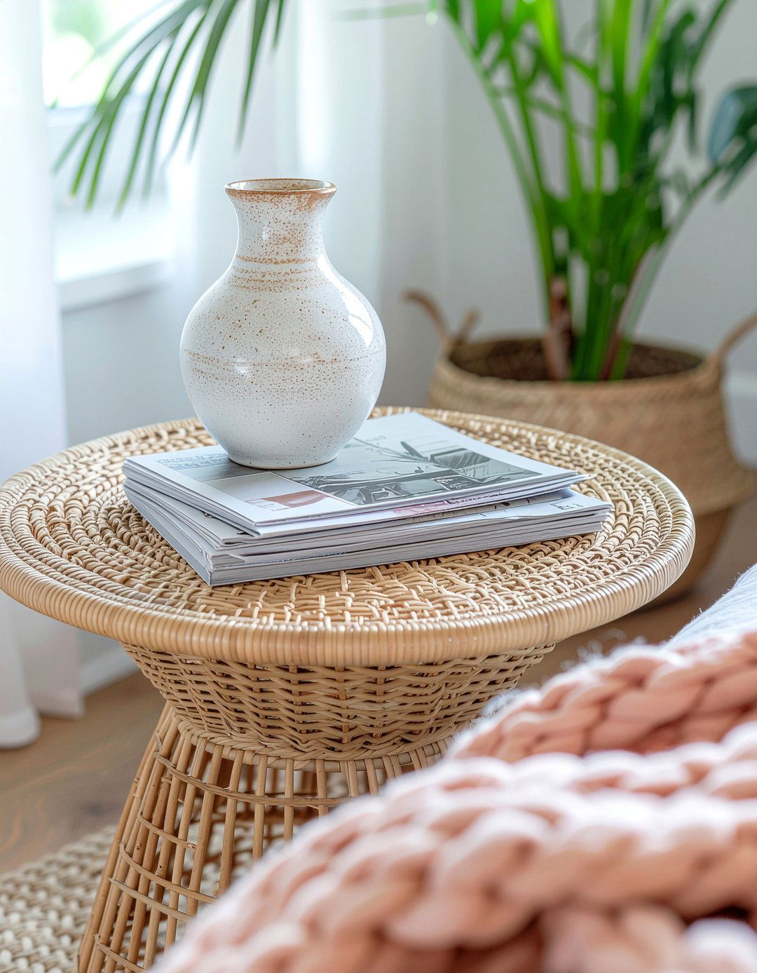 Rattan Side Table - 30 handwoven bedroom ideas