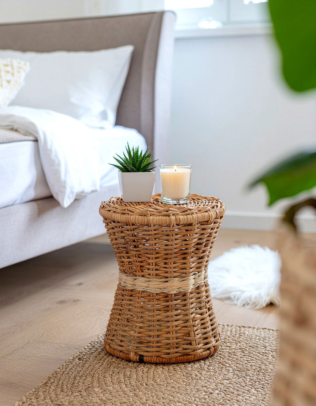 Rattan Side Table - 30 rattan bedroom ideas