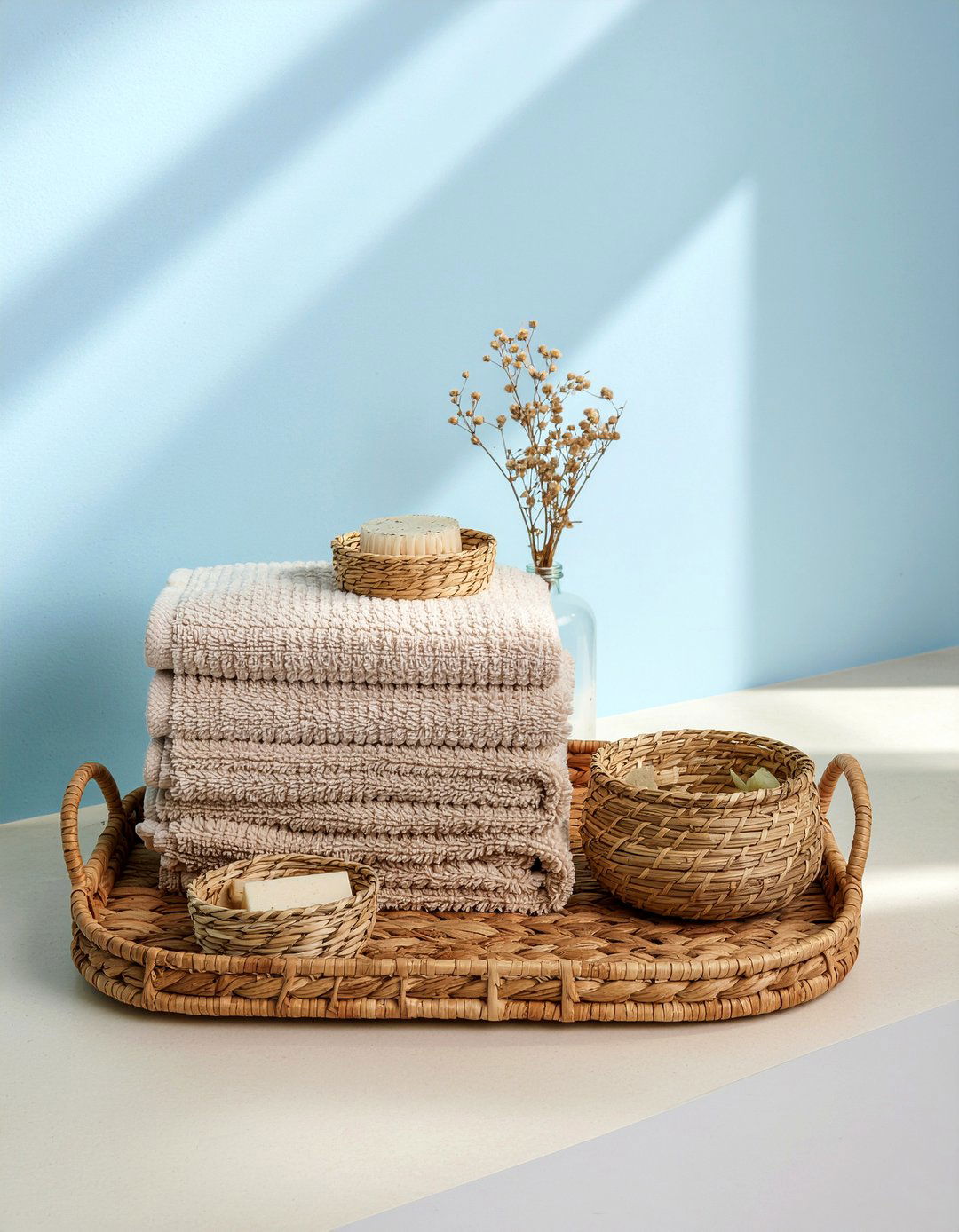 Rattan Woven Tray - 30 bathroom tray ideas