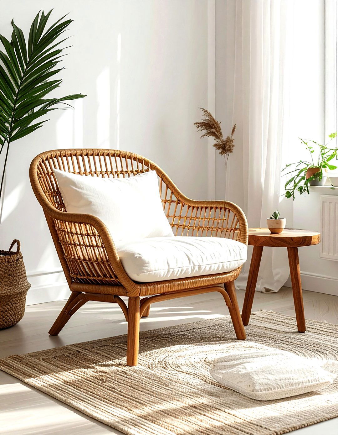 Rattan accent chair - 30 living room mid-century furniture ideas