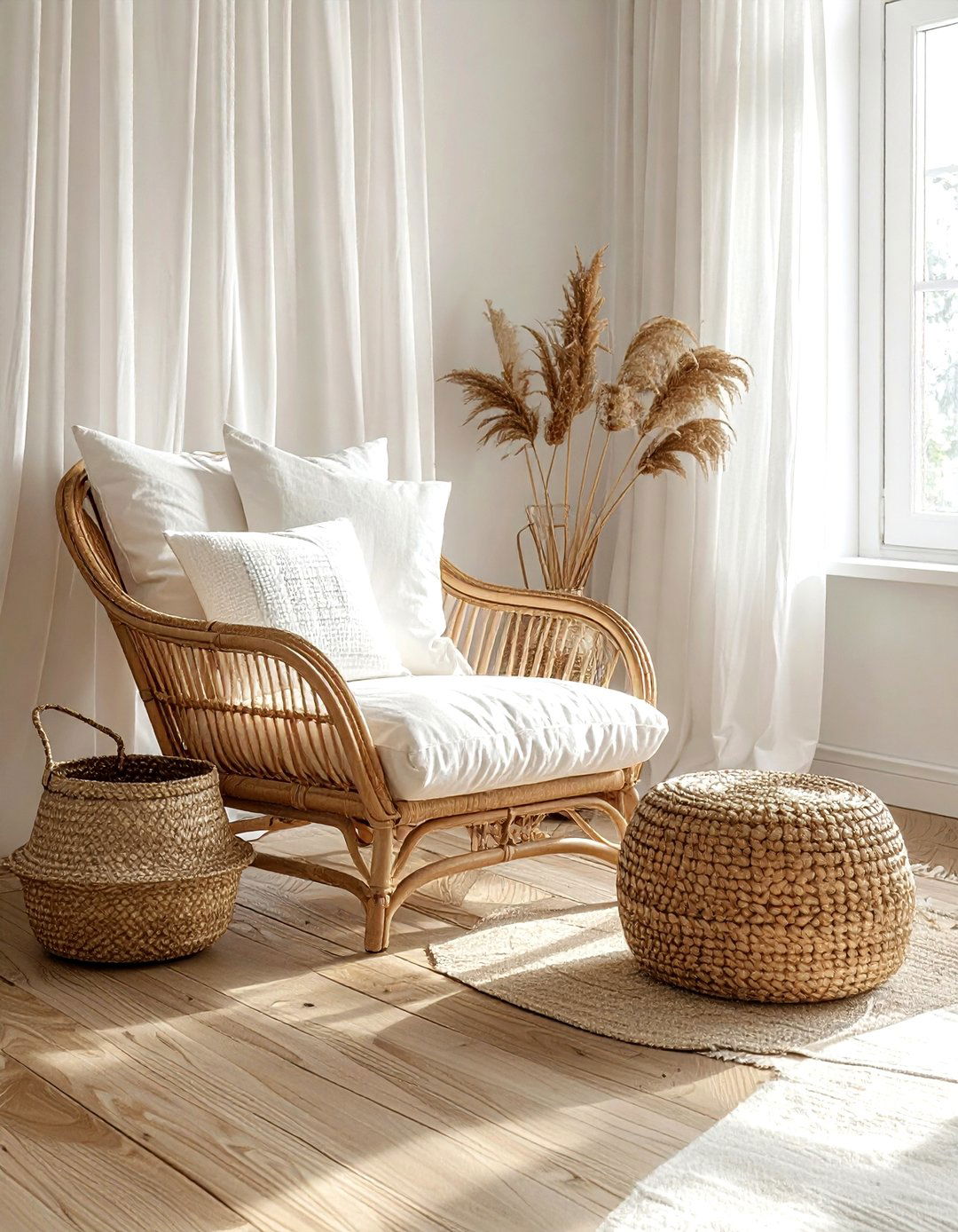 Rattan and linen furniture - 30 mixed material bedroom ideas