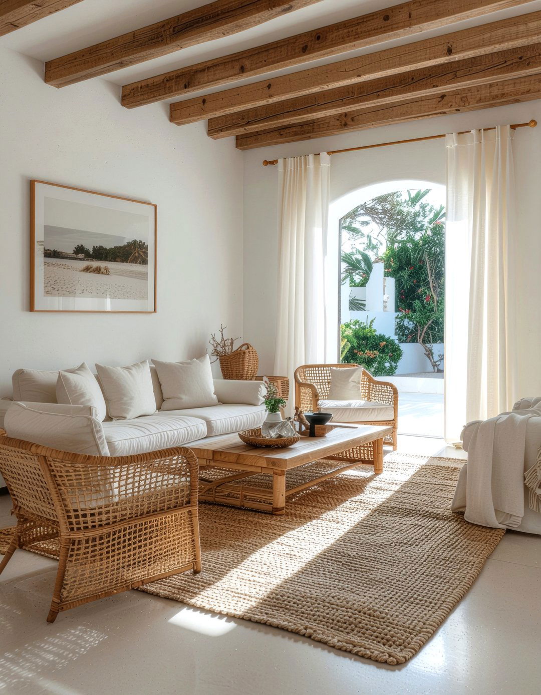 Rattan and linen living room - 30 mixed material living room ideas