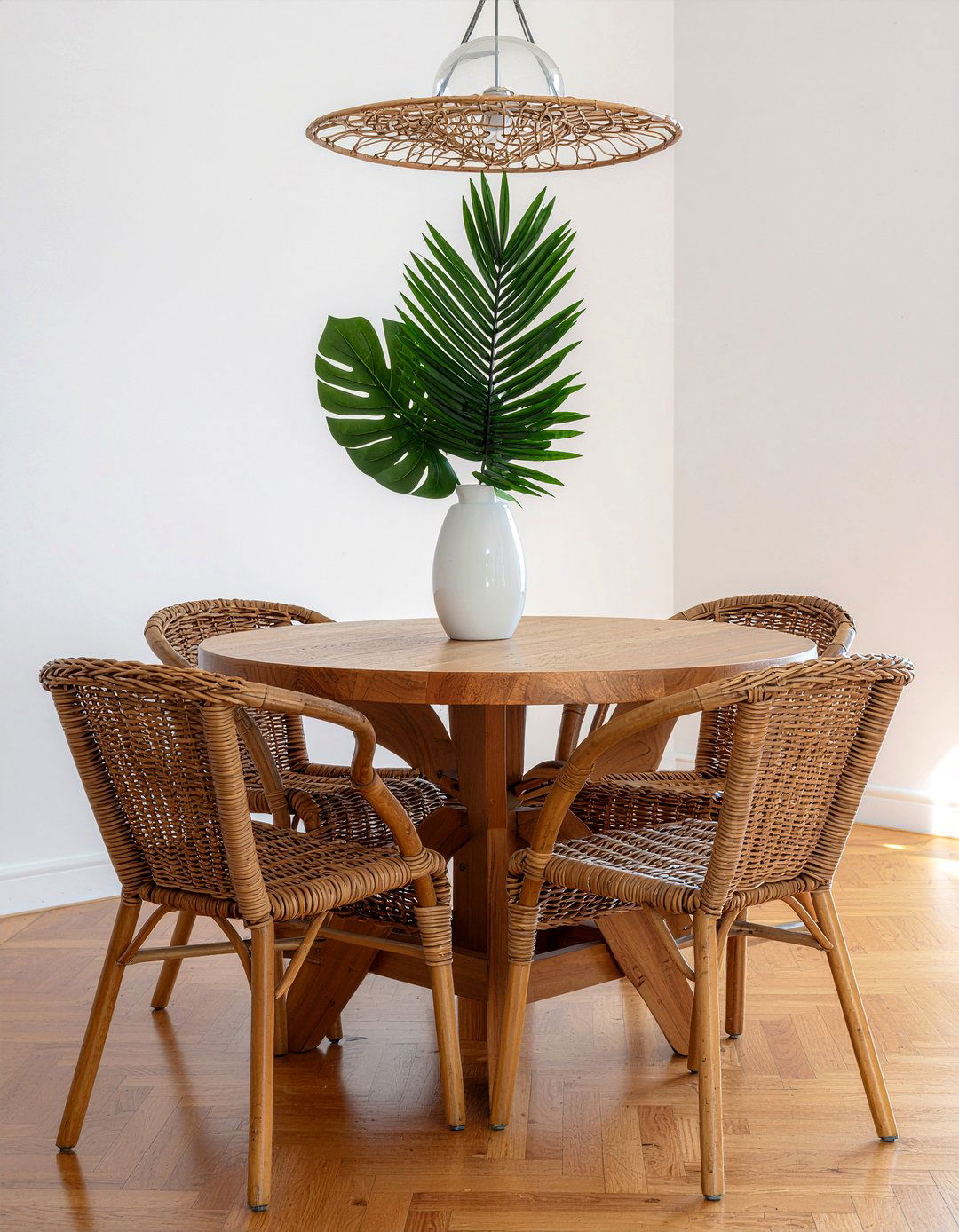 Rattan and wood dining room furniture - 30 dining room finish mixing ideas