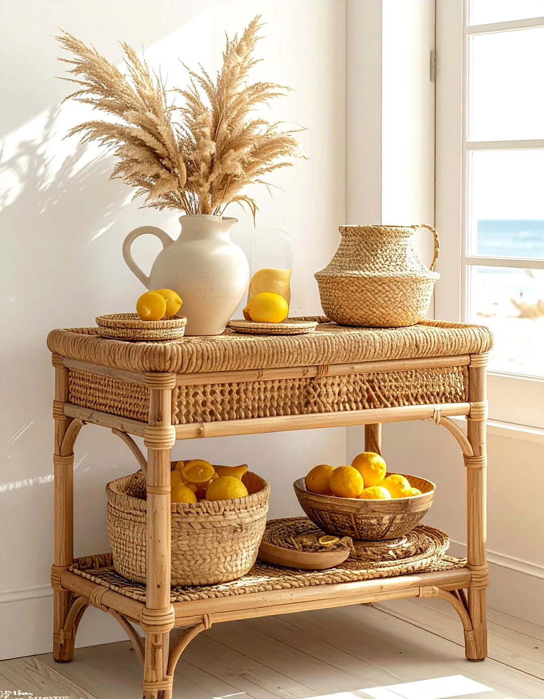 Rattan bar cart - 30 bar cart styling ideas