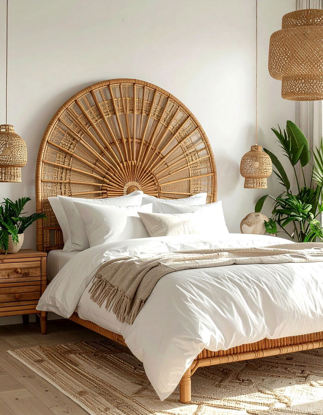 Rattan bedroom headboard - 30 natural home decor ideas