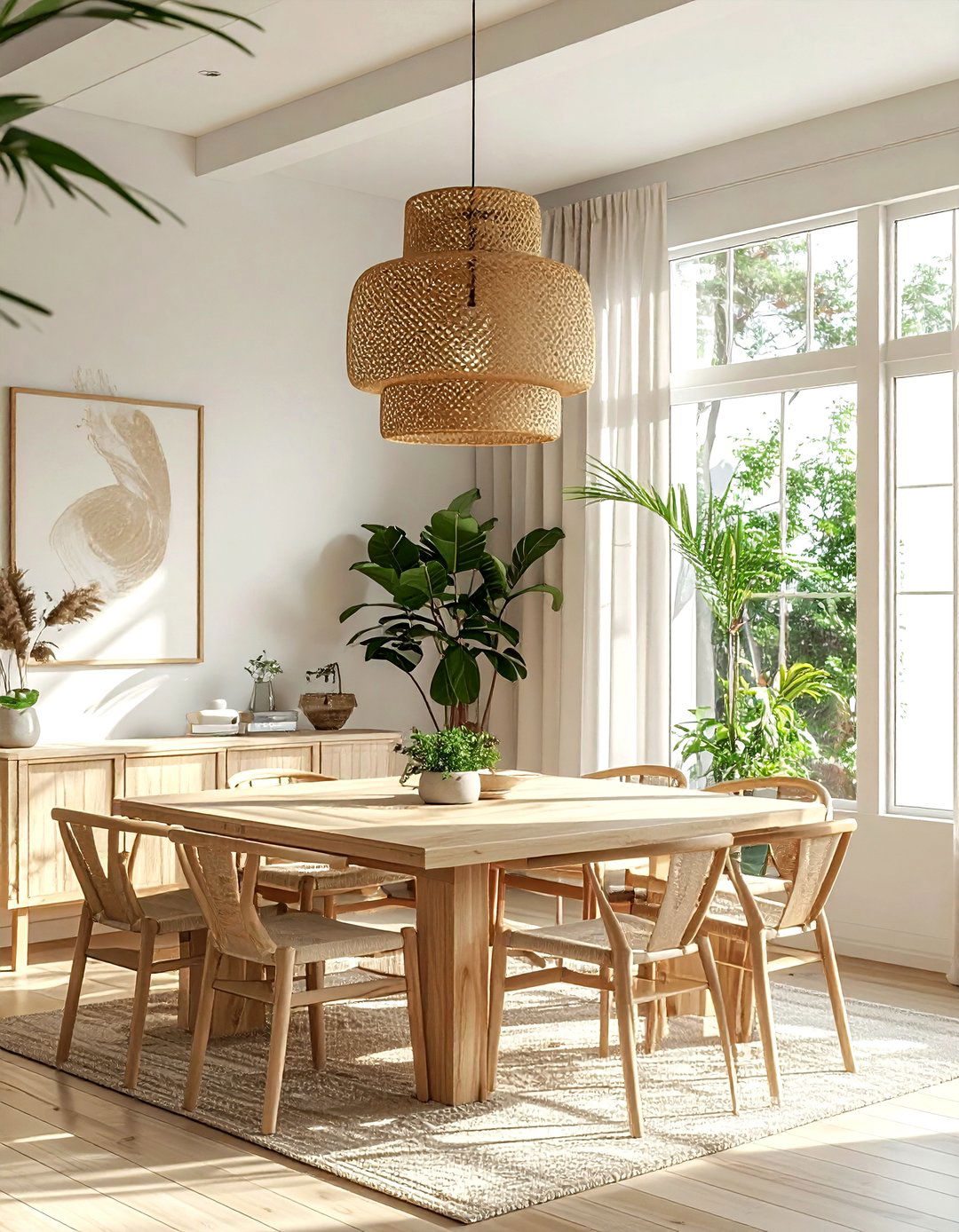 Rattan bell pendant - 30 pendant light dining room ideas