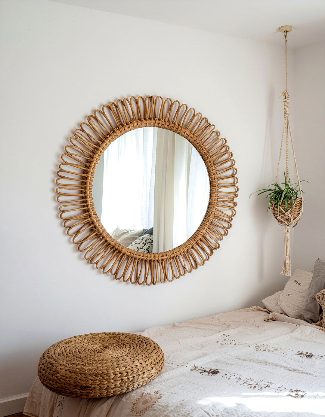 Rattan boho mirror - 30 bedroom wall mirrors