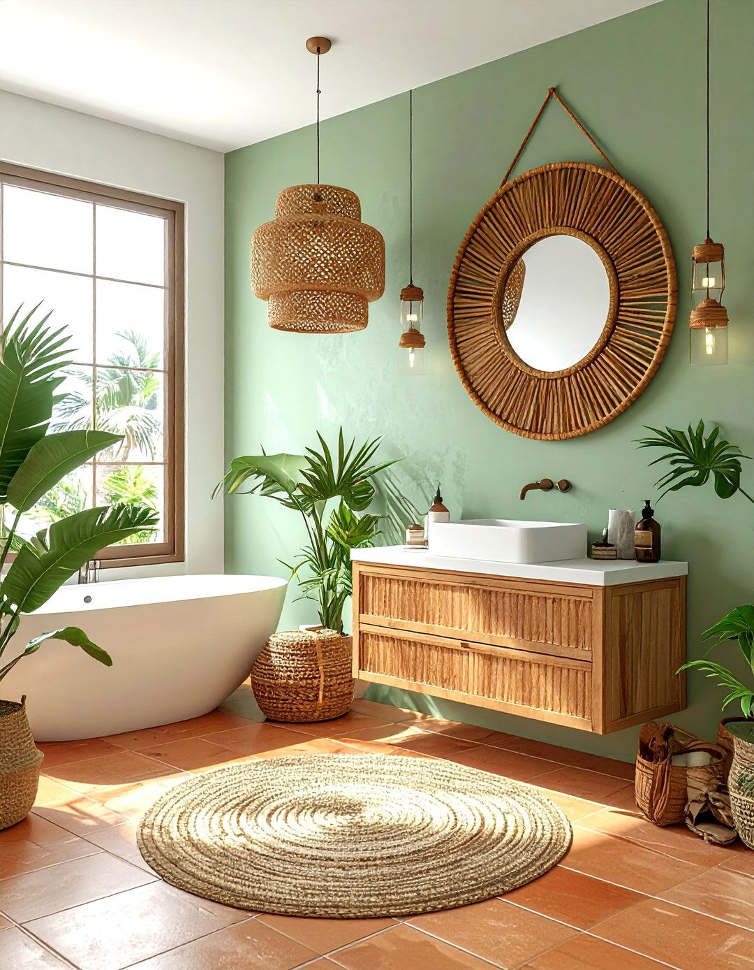 Rattan decor bathroom - 30 tropical bathroom ideas