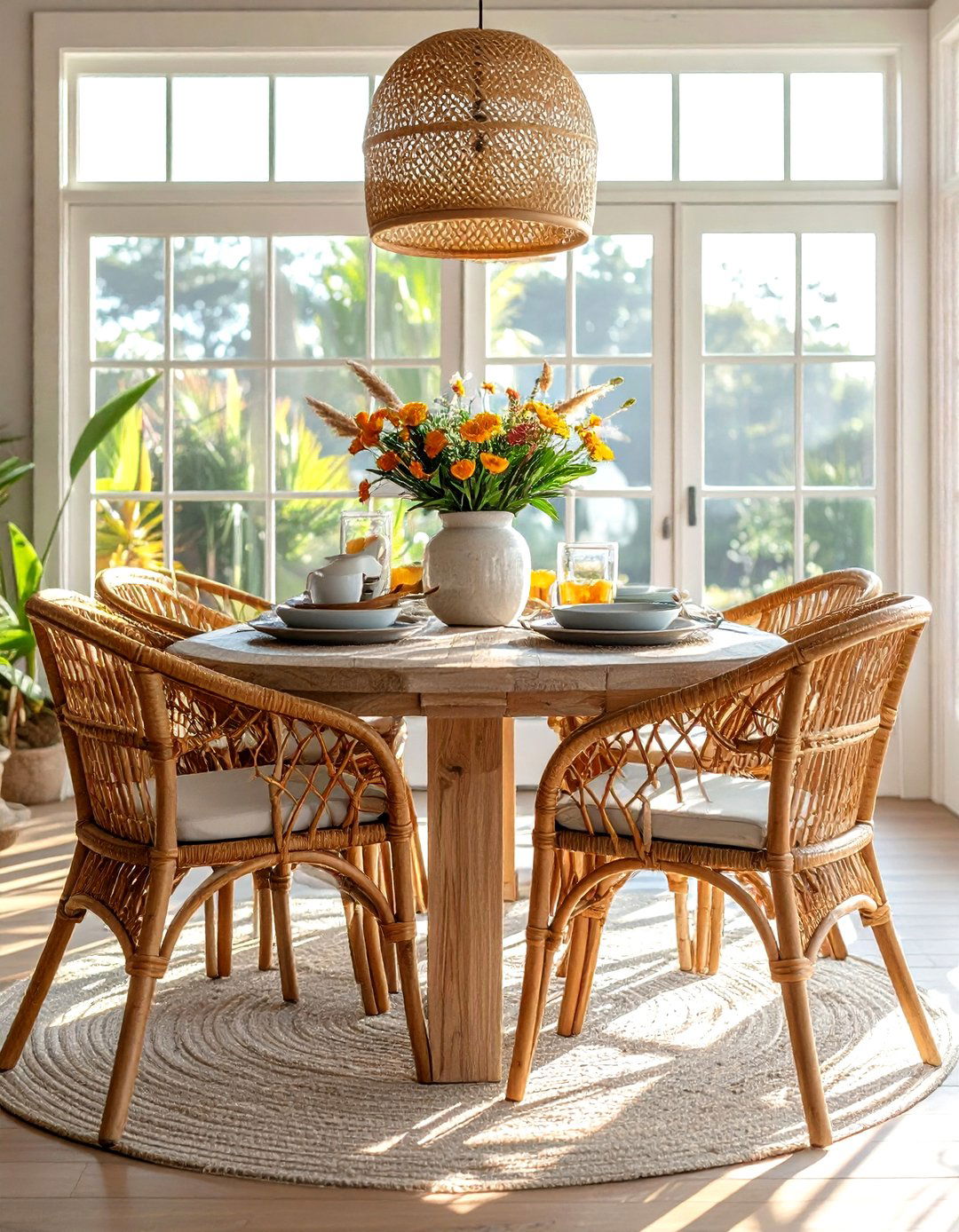 Rattan dining chair - 30 sunrise dining room ideas