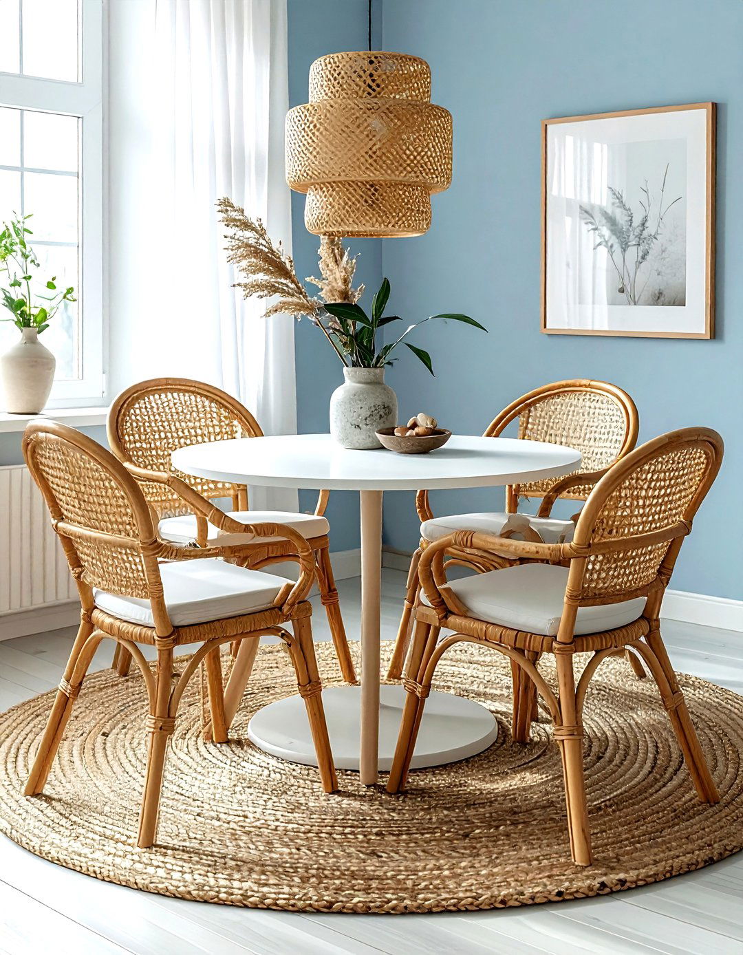 Rattan dining chairs - 30 golden hour dining room ideas