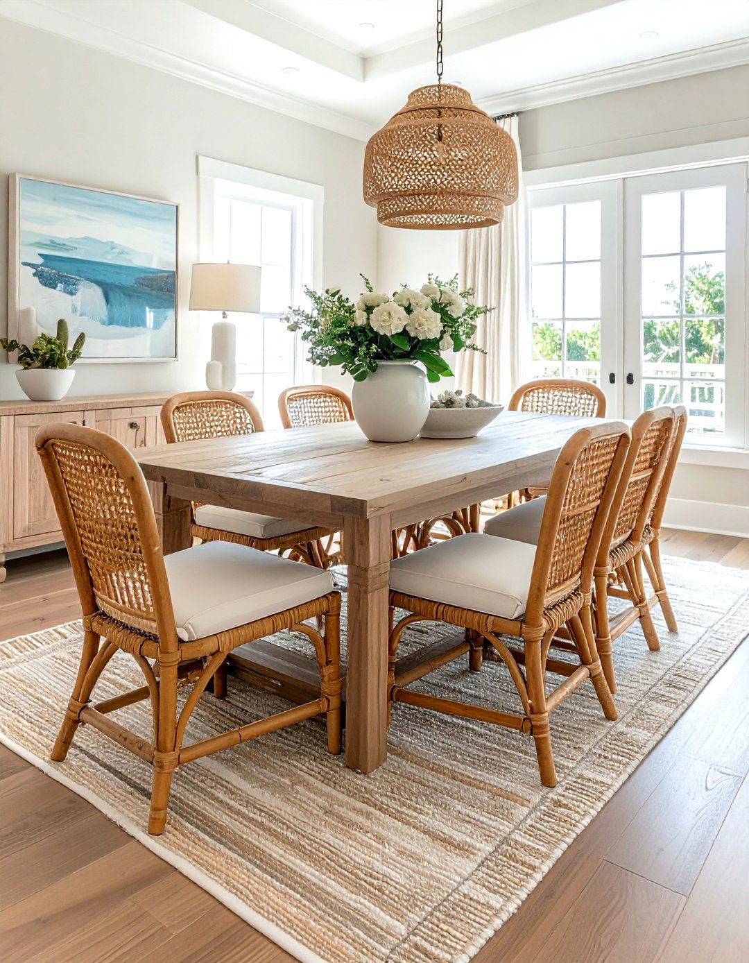 Rattan dining chairs - 30 coastal grandmother decor ideas