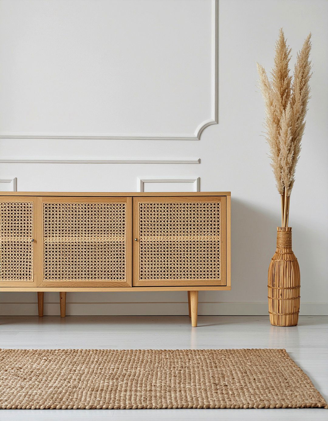 Rattan door tv cabinet - 30 living room tv console ideas