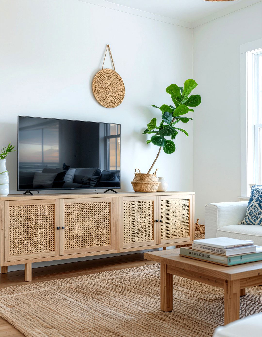 Rattan door tv cabinet - 30 living room tv stand ideas