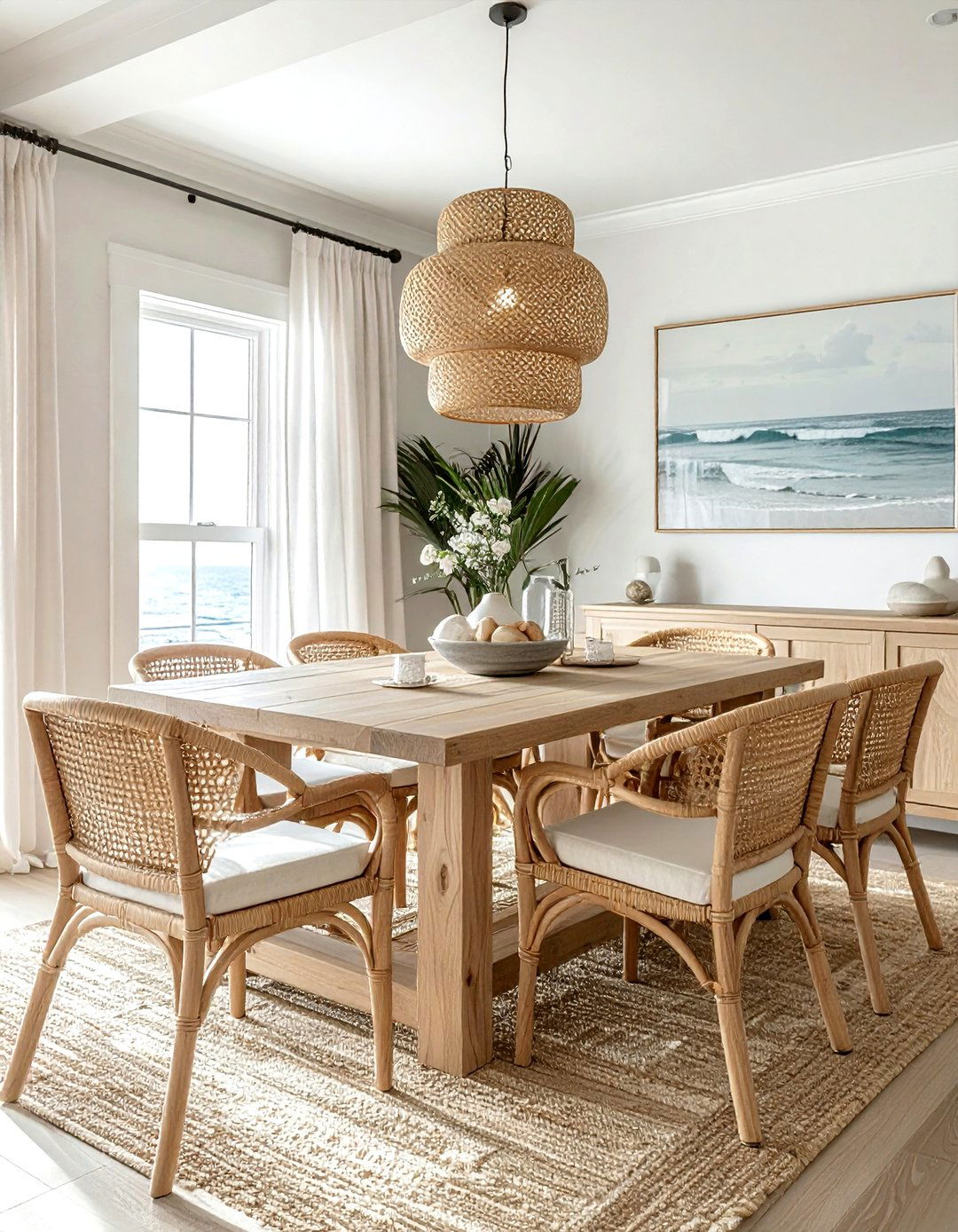 Rattan flush mount light - 30 flush mount dining room light ideas