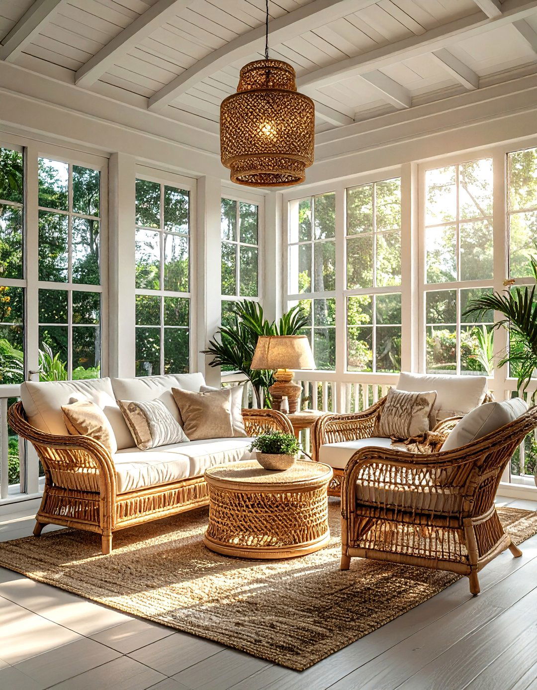 Rattan furniture accents - 30 screened porch decor ideas