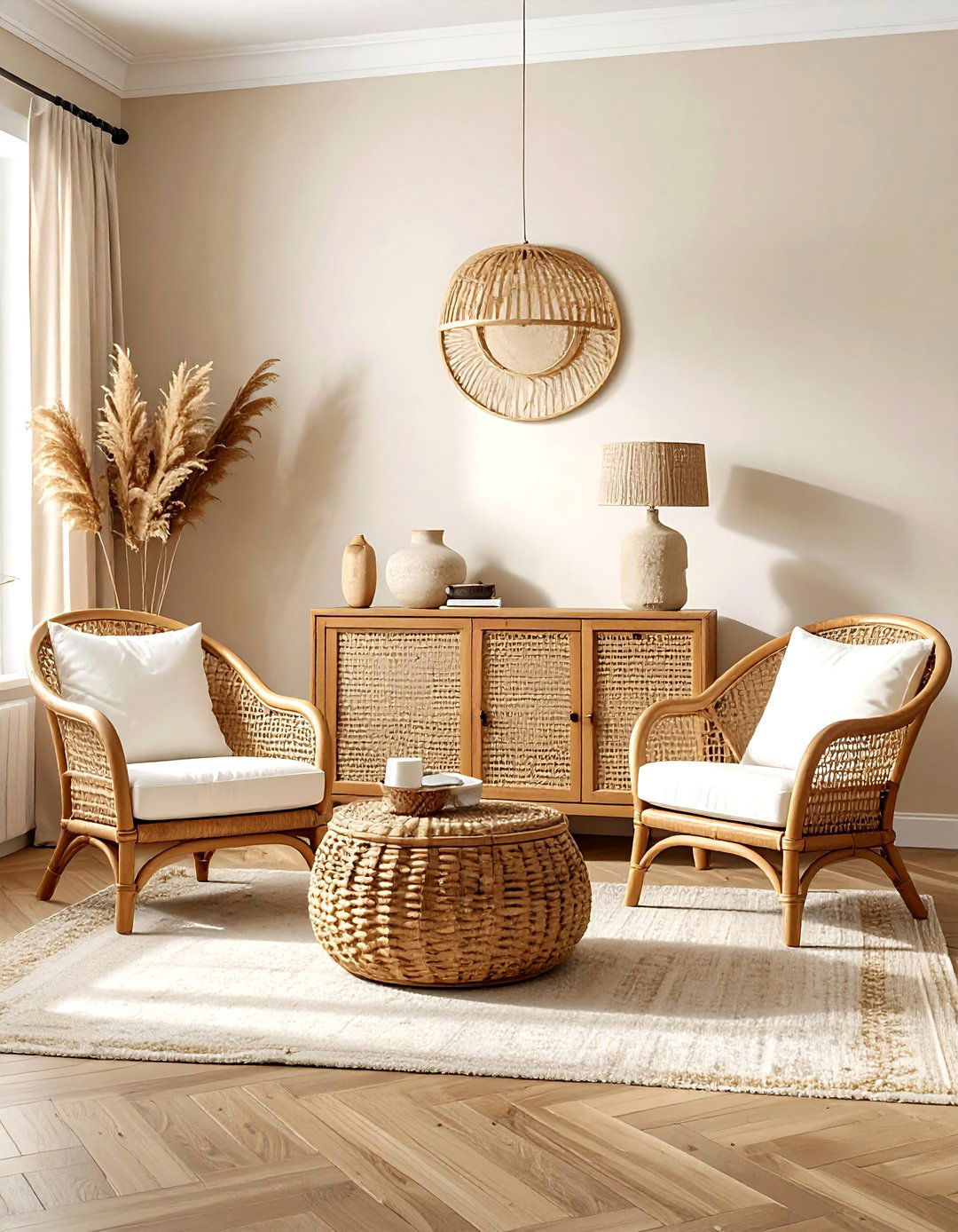 Rattan furniture living room - 30 bohemian beige living room ideas