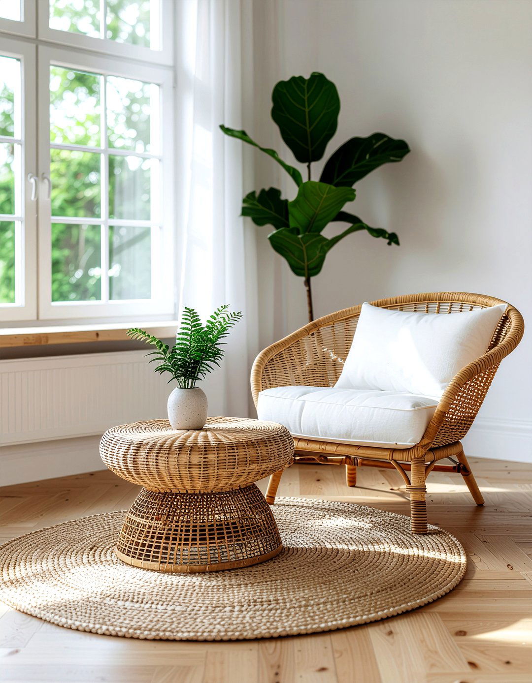 Rattan furniture pieces - 30 first apartment decor ideas
