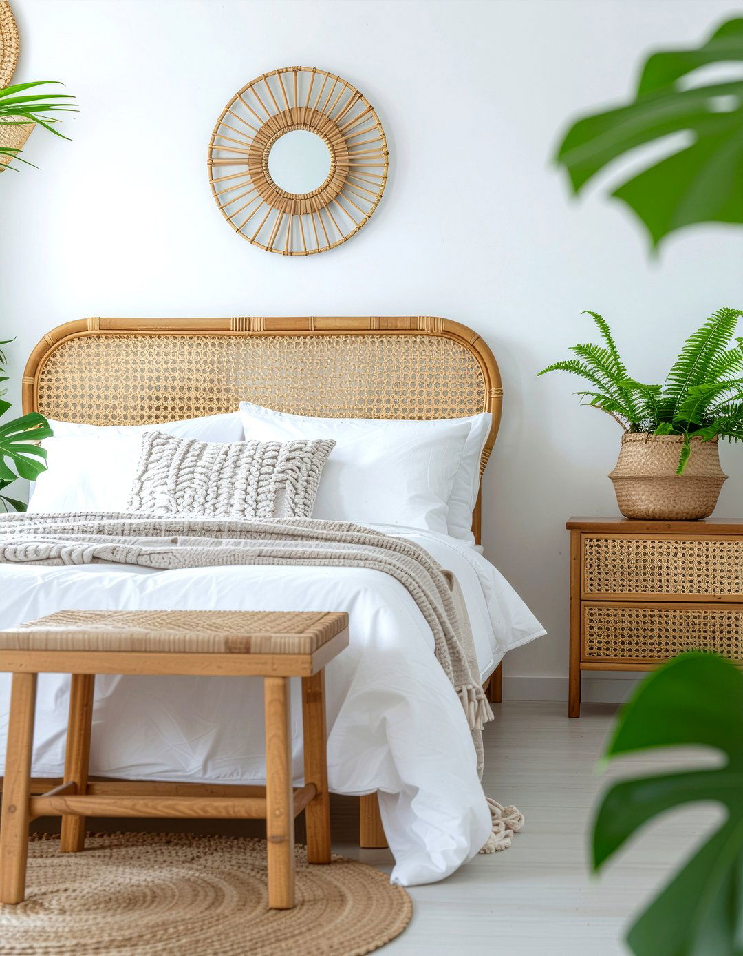 Rattan headboard - 30 earthy bedroom ideas