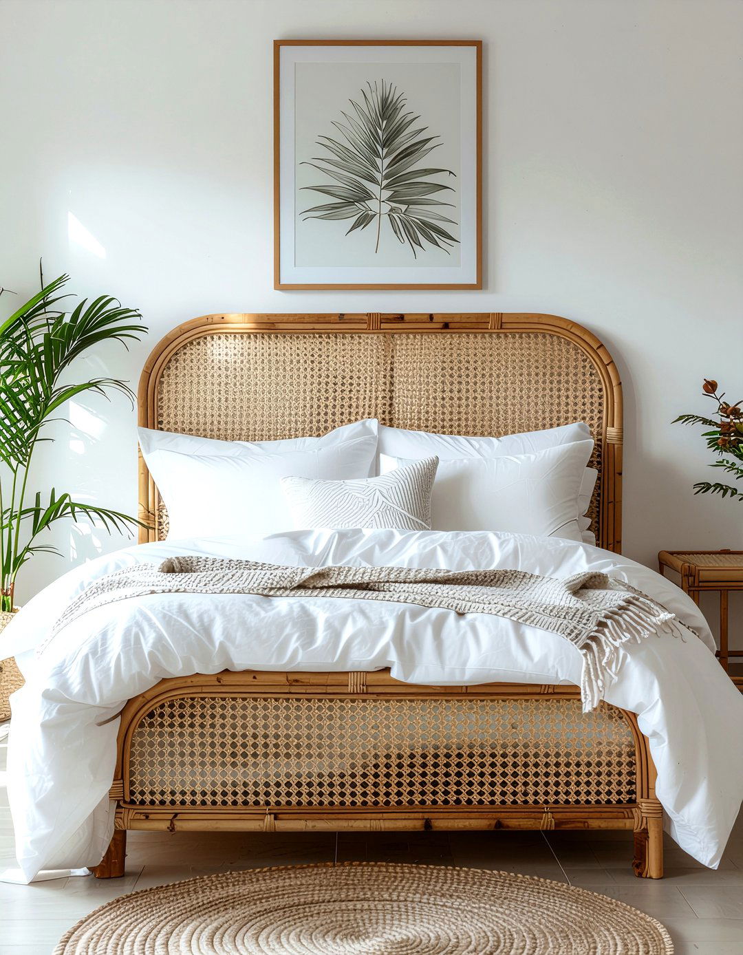 Rattan headboard king - 30 bedroom texture layering ideas