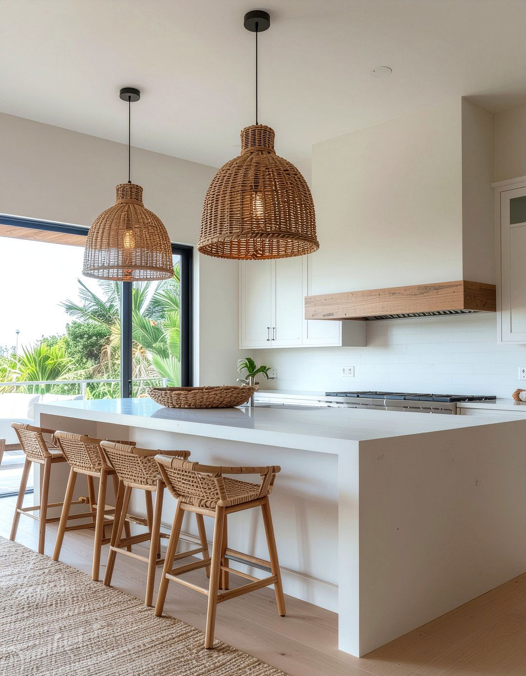 Rattan kitchen lighting - 30 beach kitchen ideas