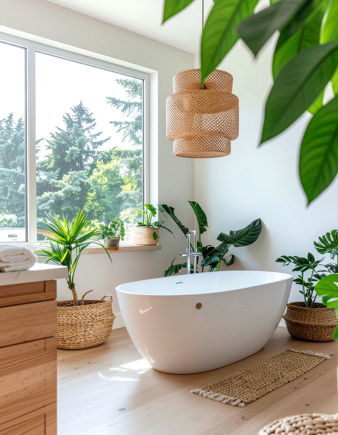 Rattan light fixture - 30 bathroom lighting statement ideas