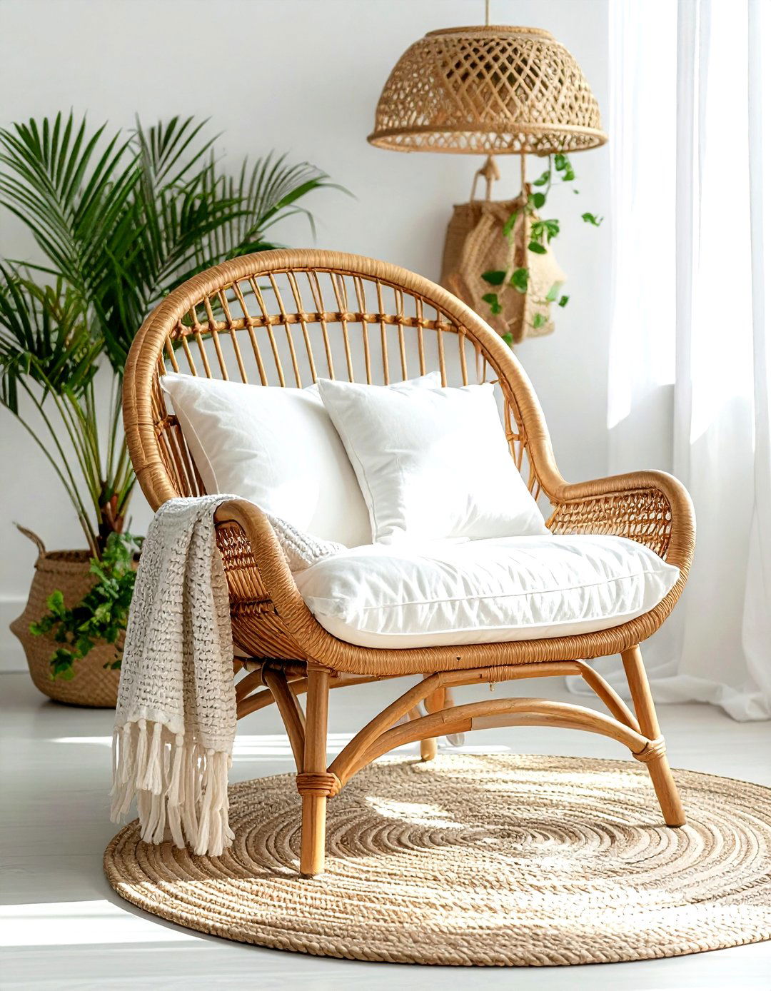 Rattan lounge chair - 30 coastal home decor ideas