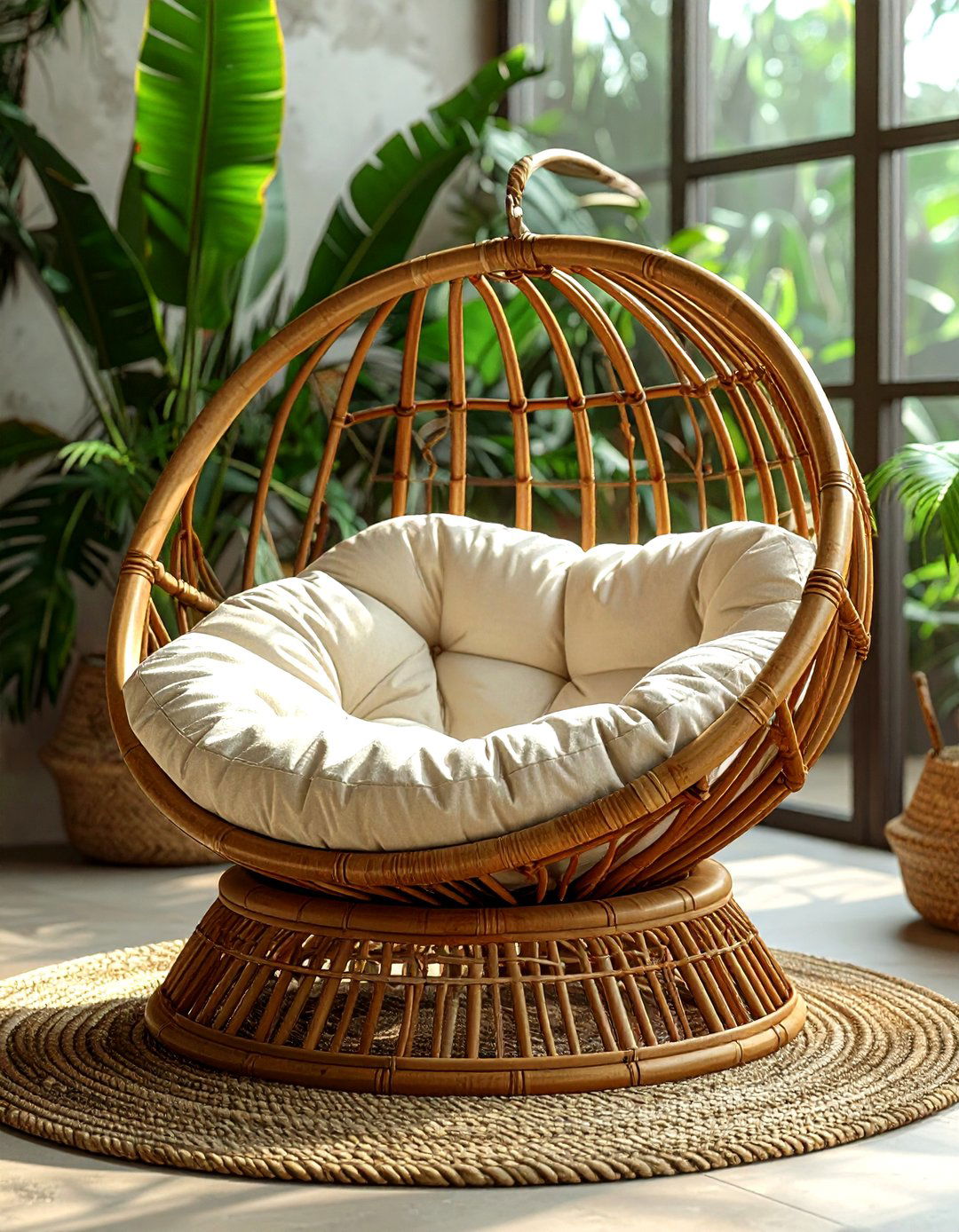 Rattan papasan chair - 30 living room guest seating ideas