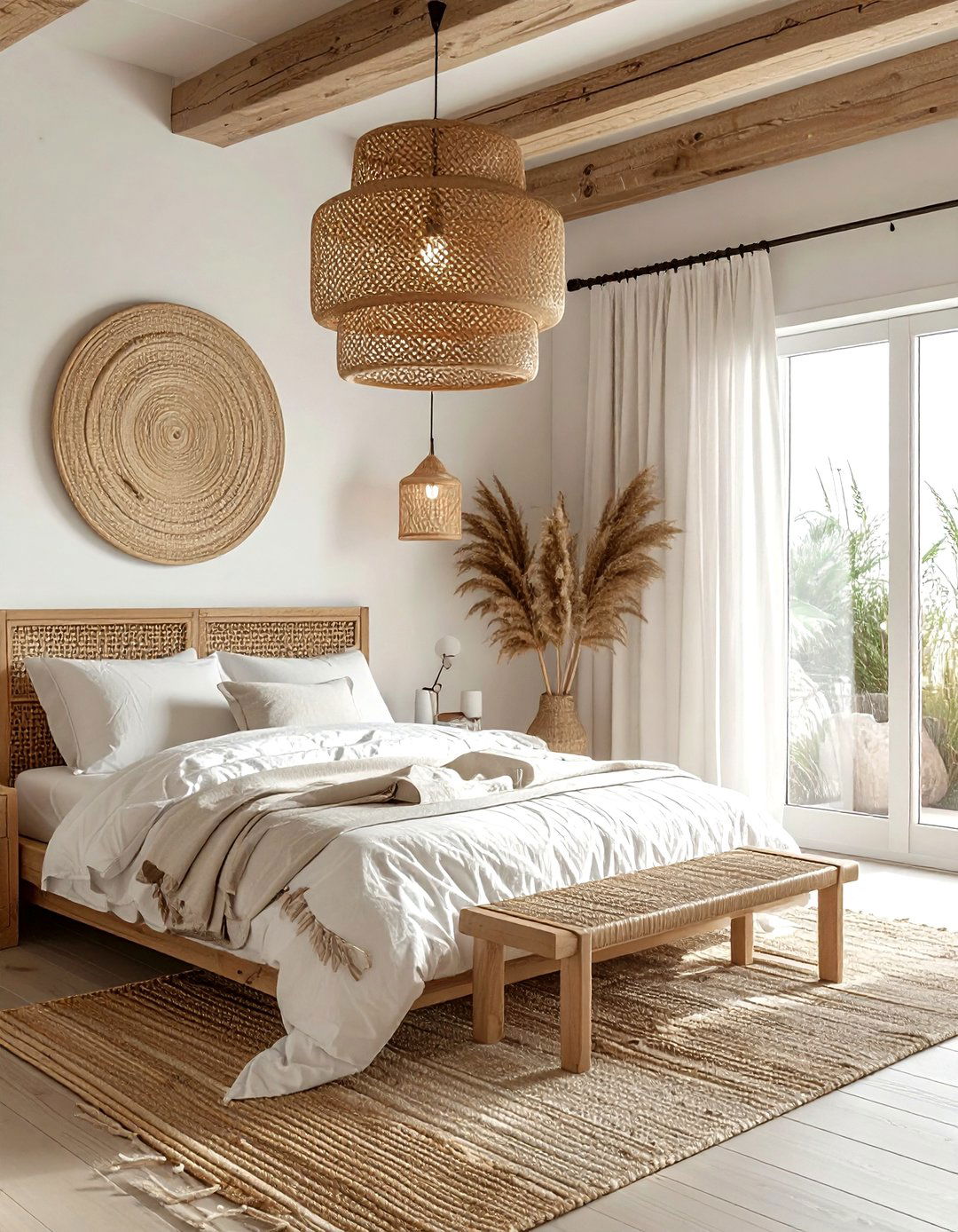 Rattan pendant light for boho bedroom - 30 bedroom ambient lighting ideas