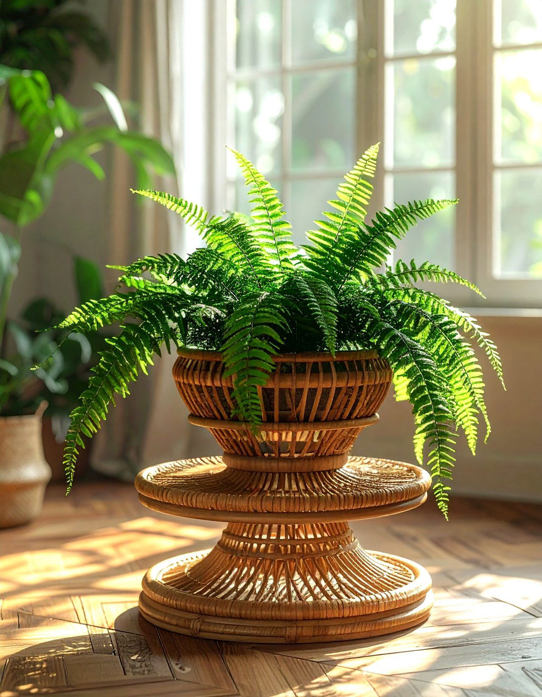 Rattan plant stand - 30 plant shelf ideas