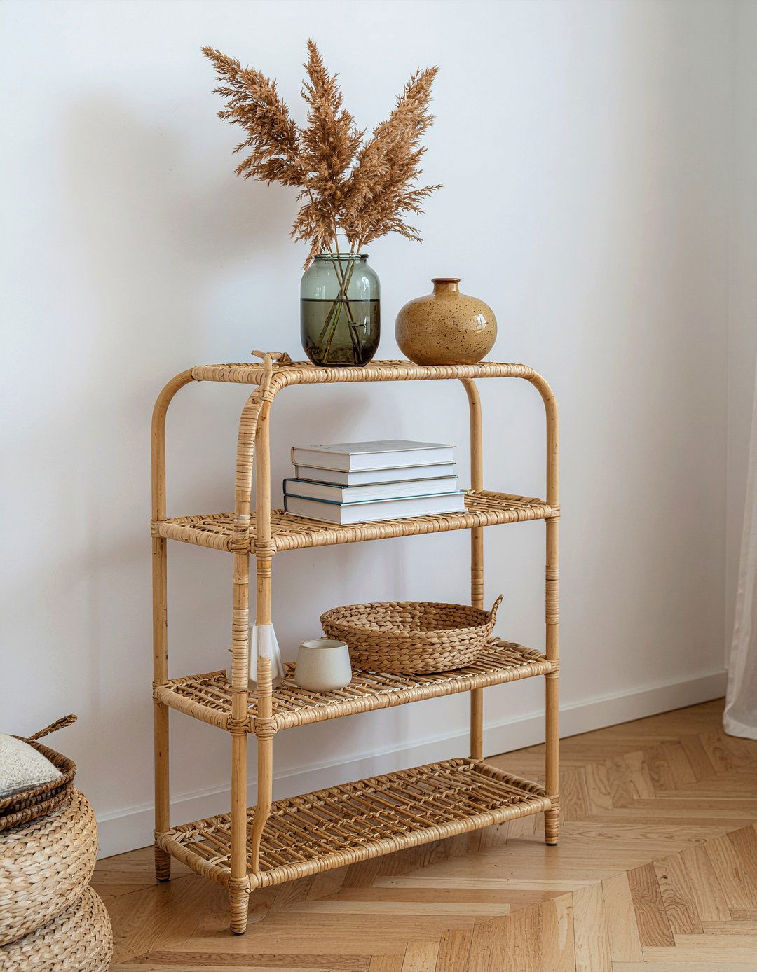 Rattan shelving unit - 30 living room shelving ideas