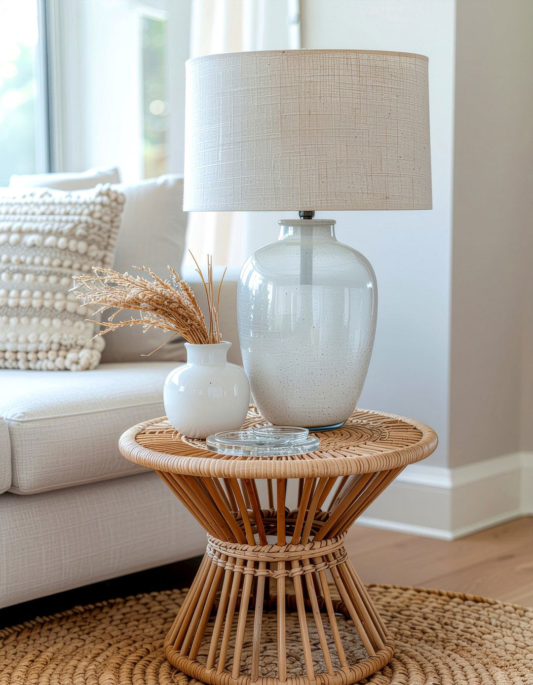 Rattan texture styling - 30 end table styling ideas