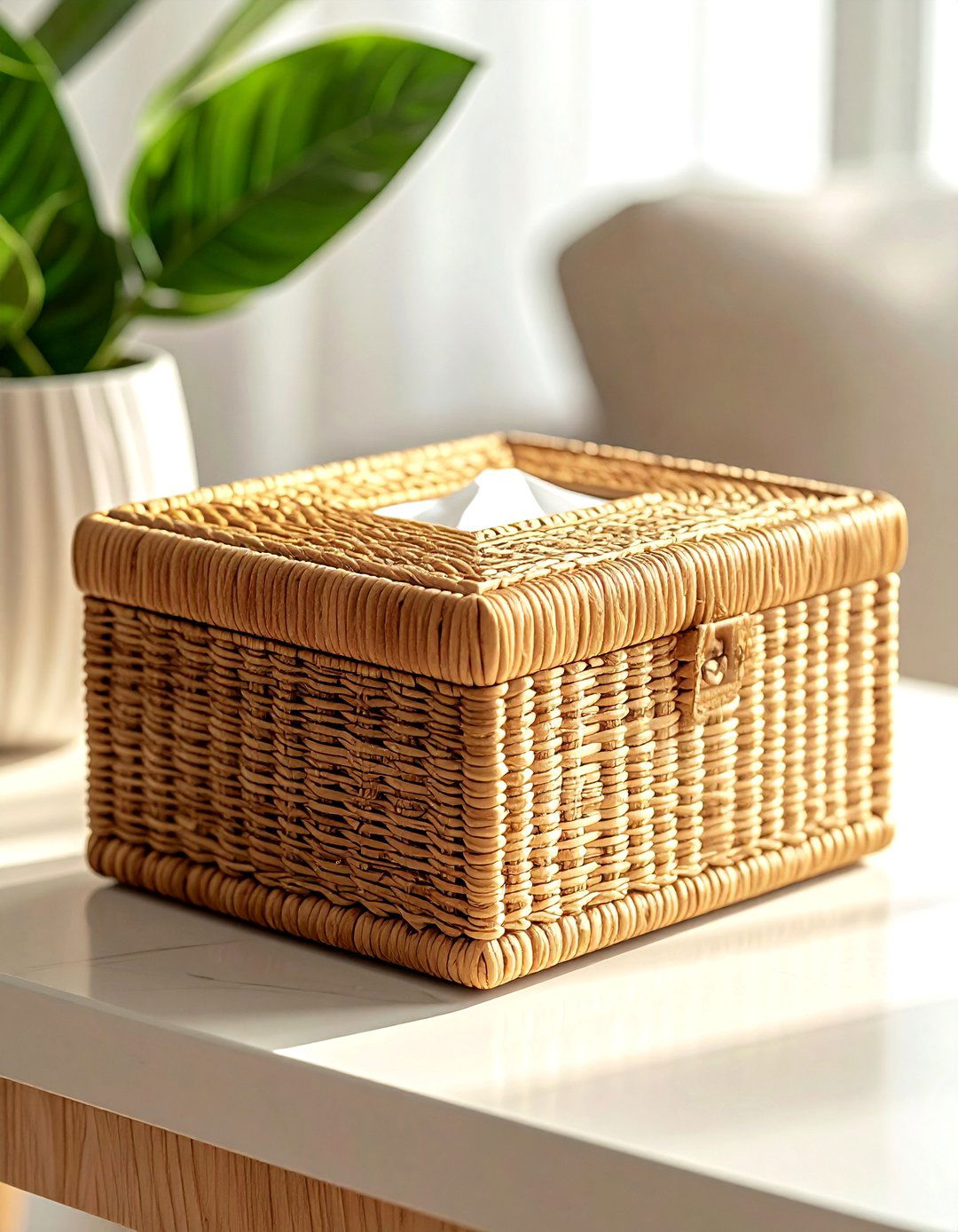 Rattan tissue box cover - 30 beige living room accessories ideas