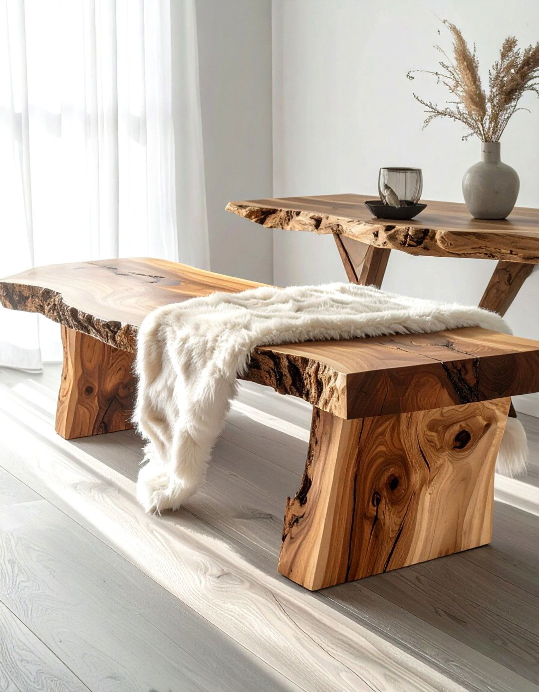 Raw Edge Wood Bench - 30 woodland dining room ideas