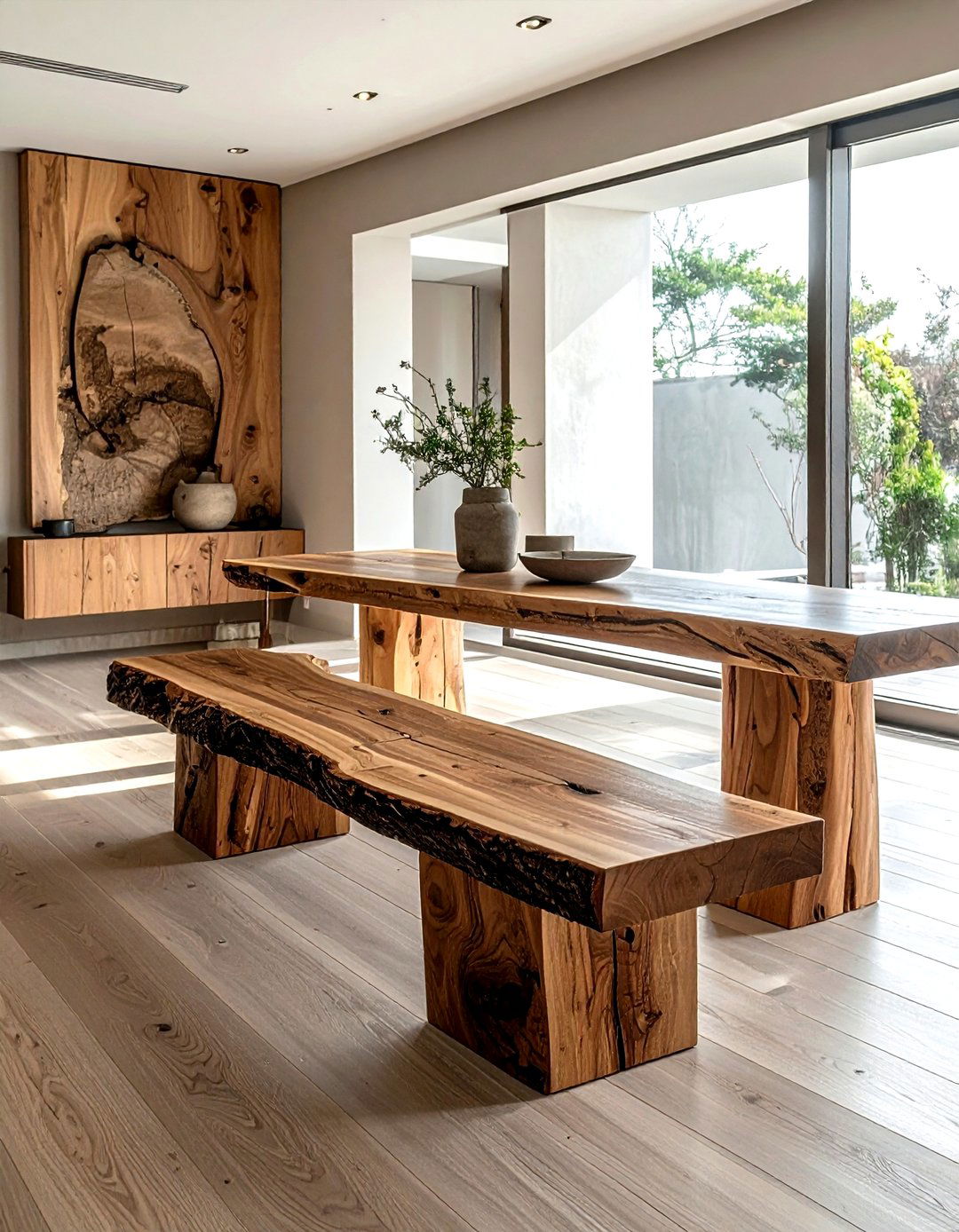 Raw Wood Bench - 30 zen dining room ideas