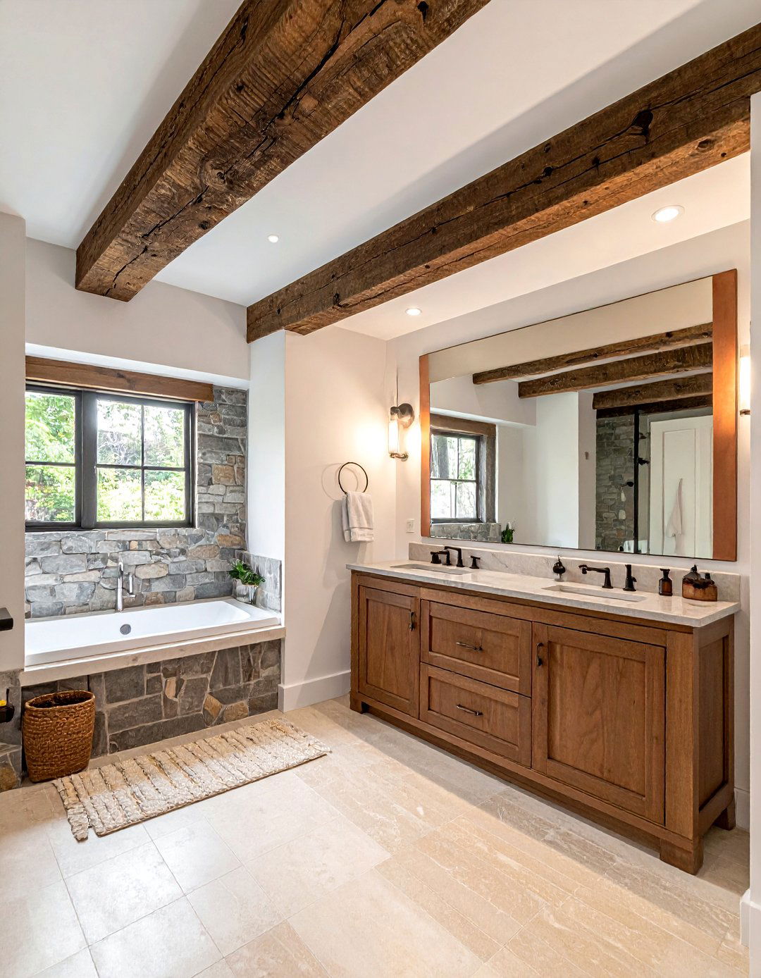 Raw Wood Ceiling Beams Bathroom - 30 earthy bathroom ideas
