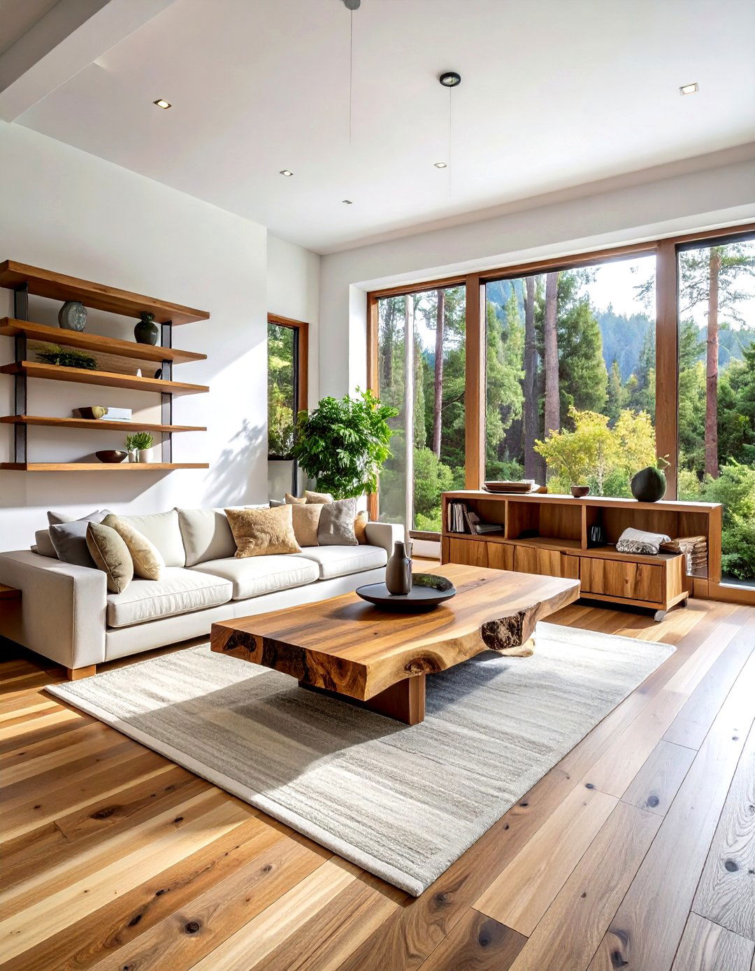 Raw Wood Living Room - 30 natural living room ideas
