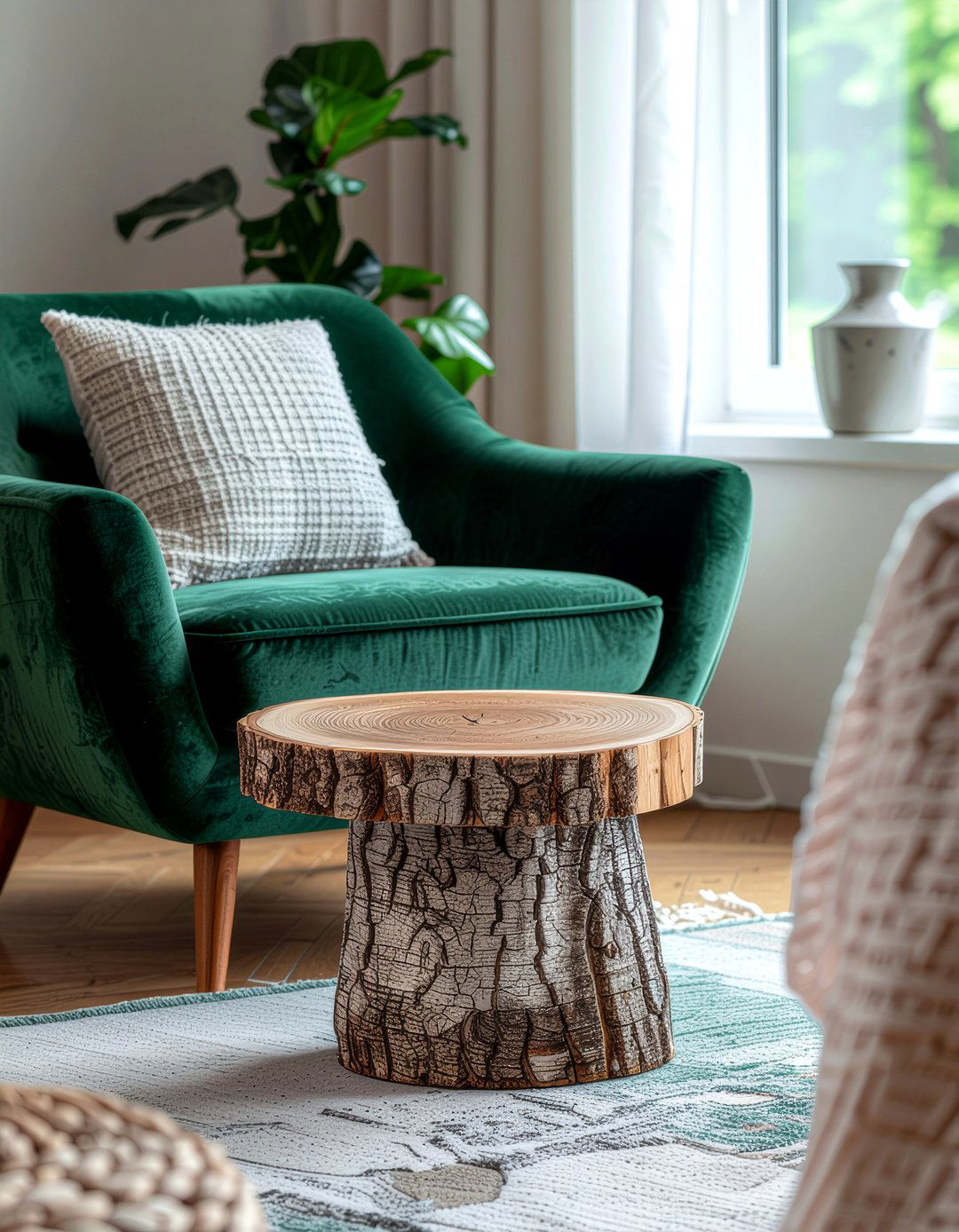 Raw edge wood side table - 30 woodland living room ideas