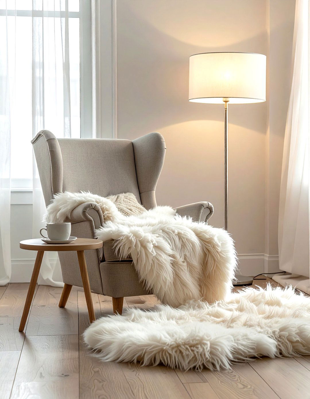 Reading Corner Sheepskin - 30 sheepskin living room ideas