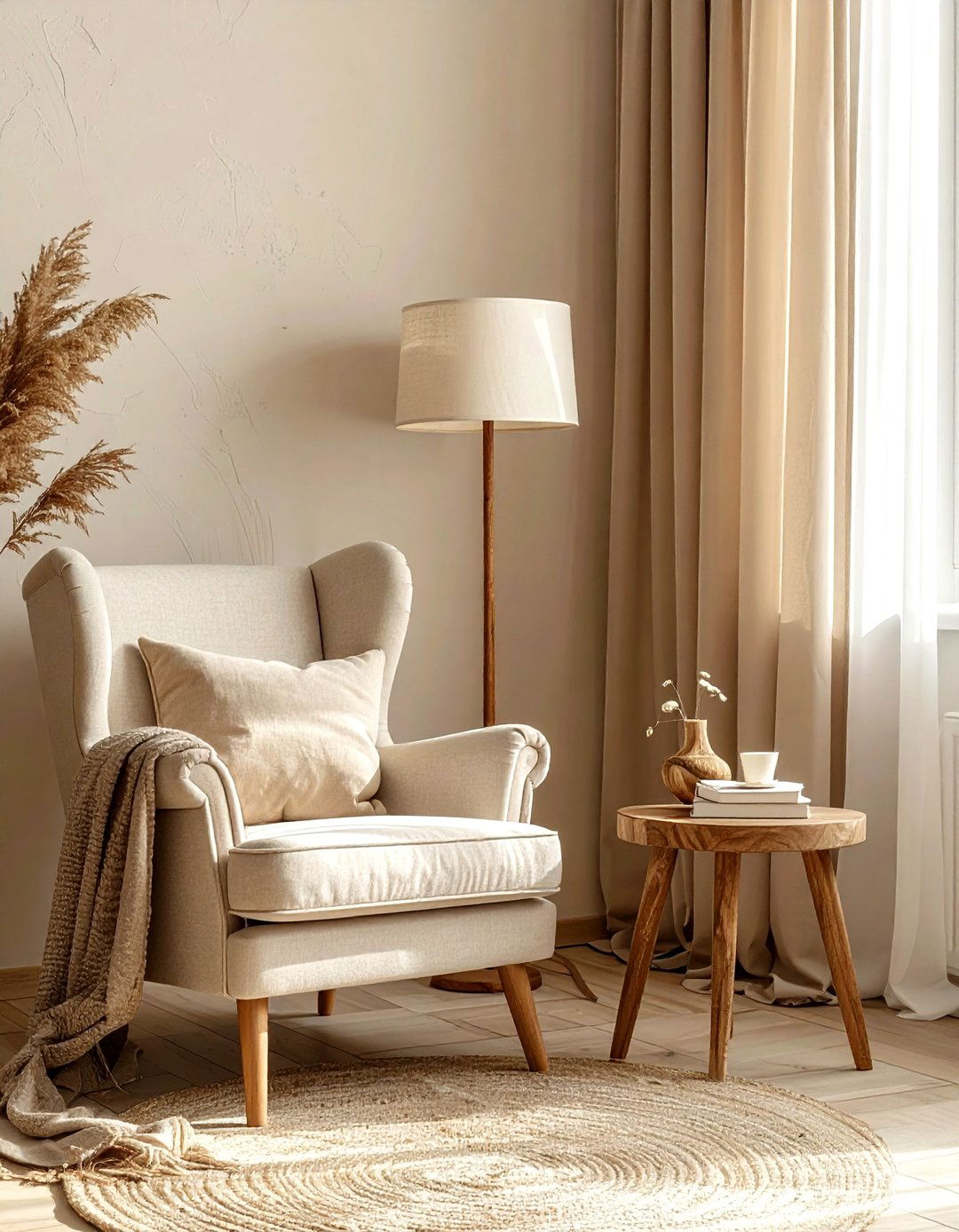 Reading nook living room - 30 bohemian beige living room ideas