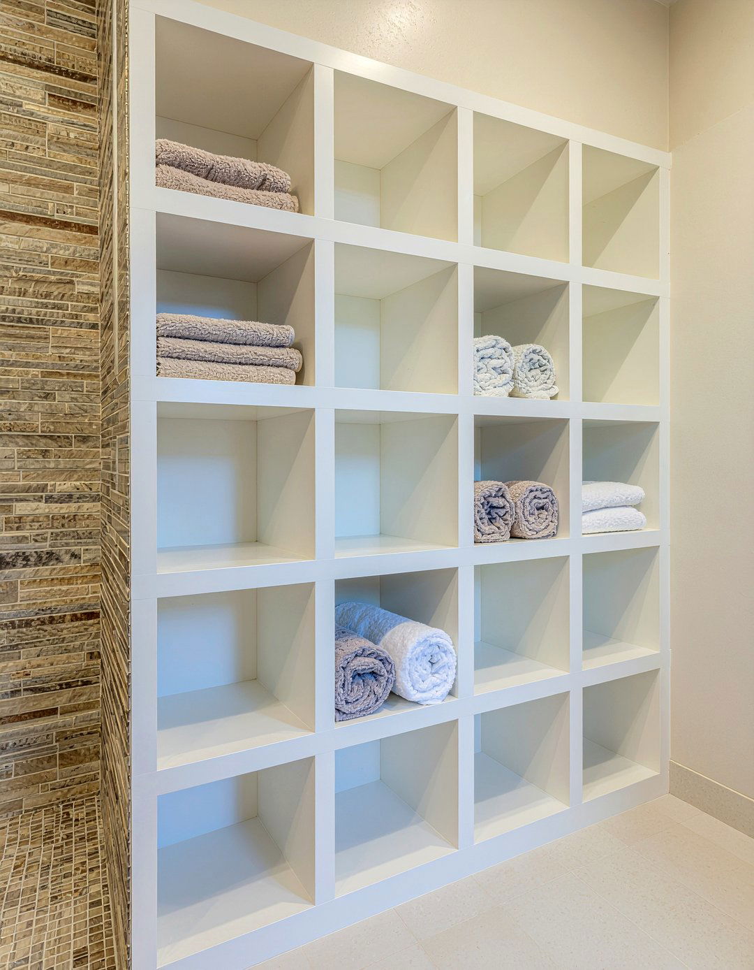 Recessed Cubby Shelving - 30 rolled towel display ideas