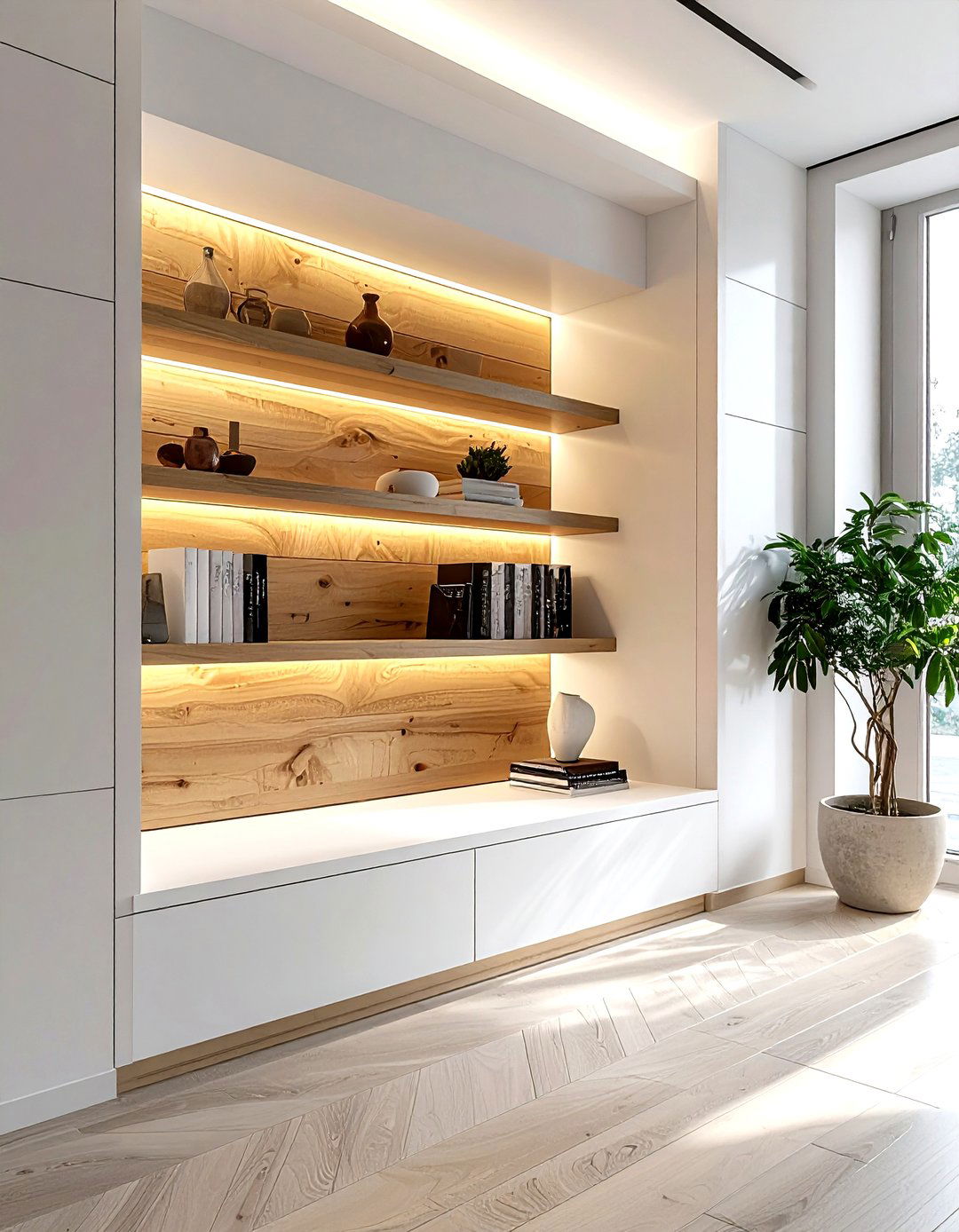 Recessed Wall Niche - 30 bedroom cabinet storage ideas