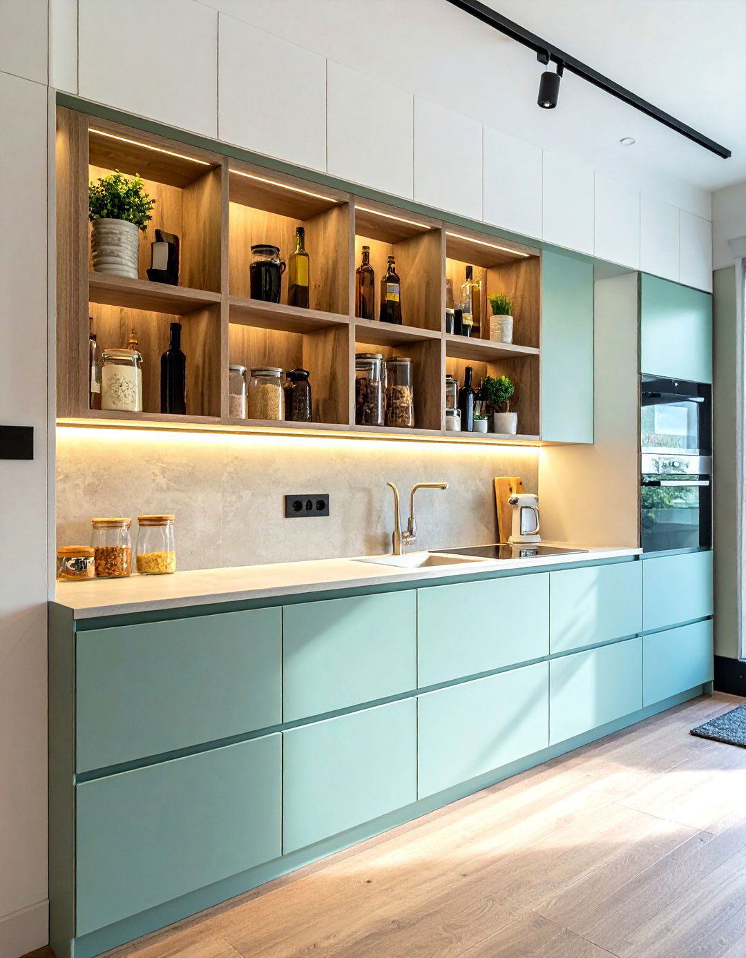 Recessed Wall Shelving - 30 tiny kitchen ideas